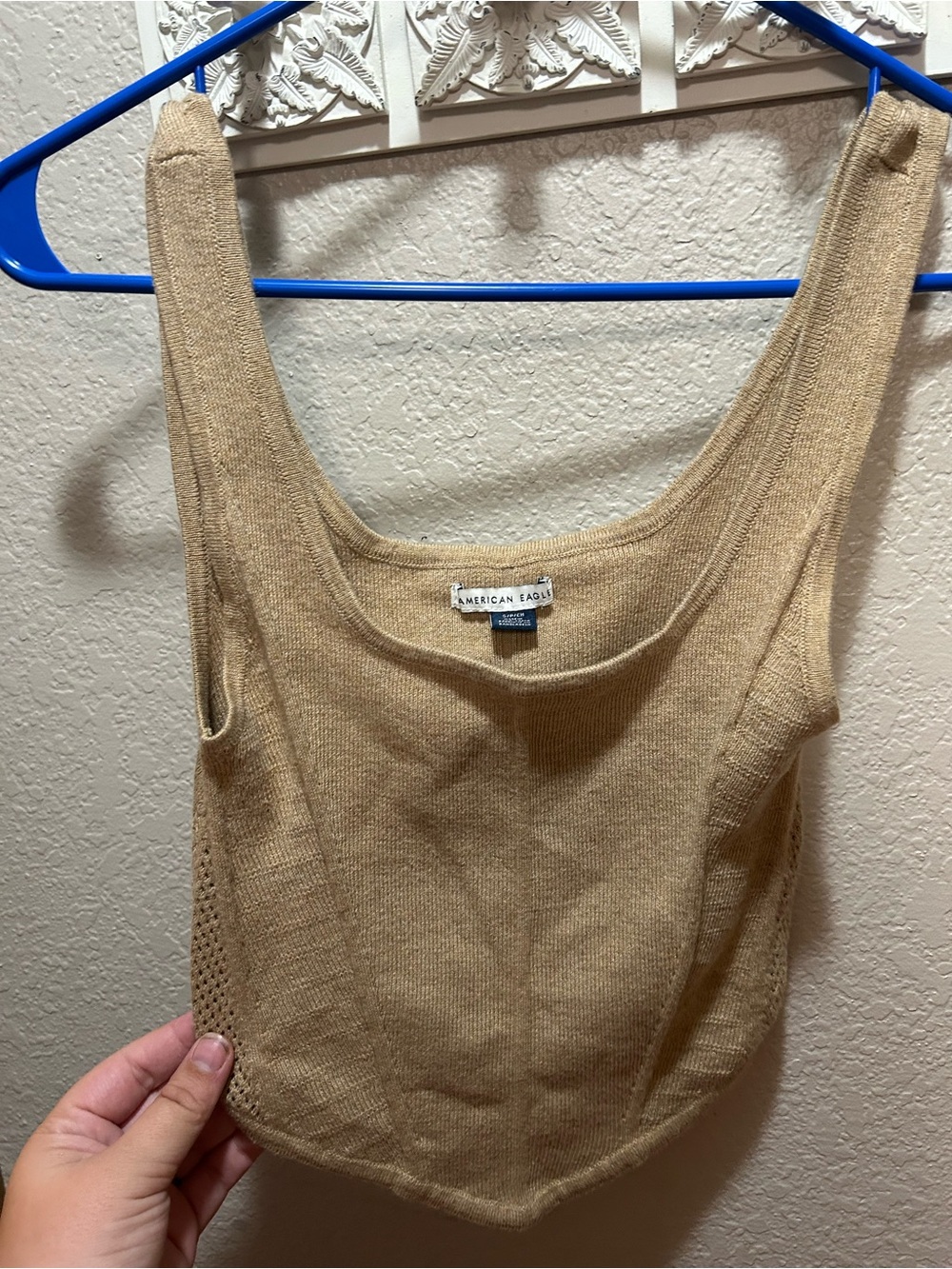 American Eagle Outfitters Beige Knit Crop Tank